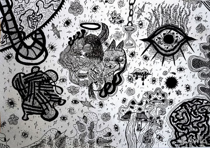 Картина на заказ ручной работы в психоделики чб