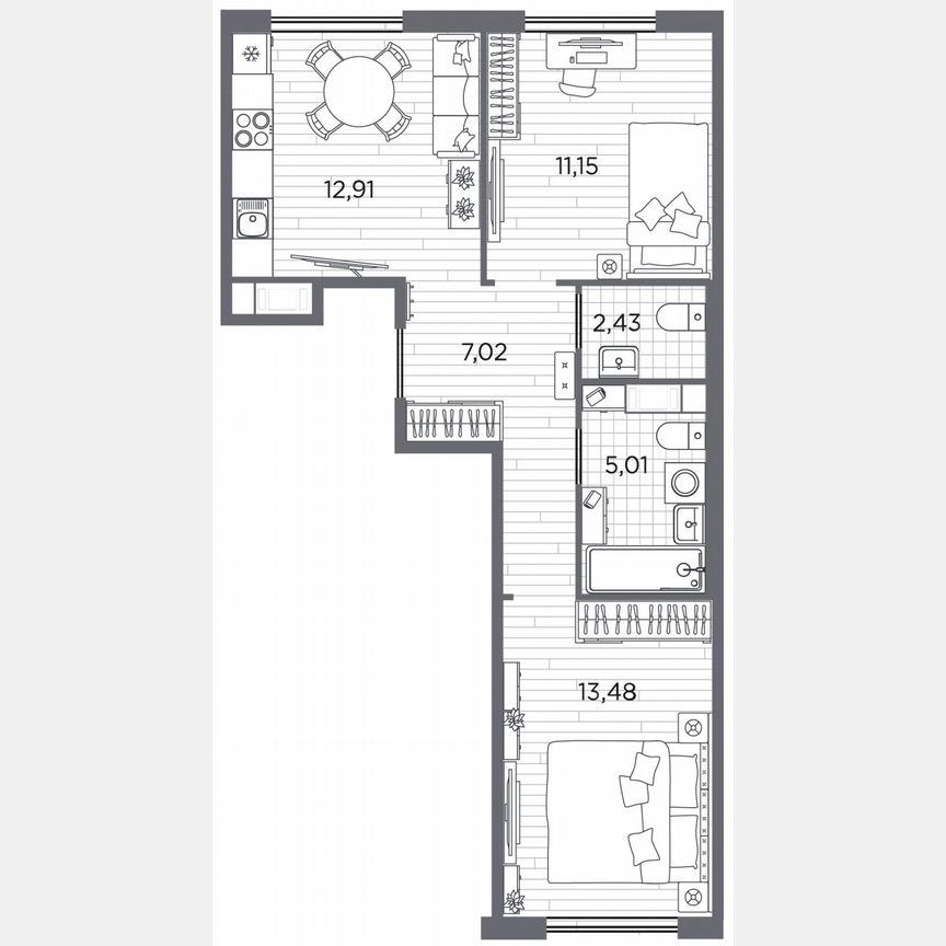 2-к. квартира, 52 м², 4/5 эт.