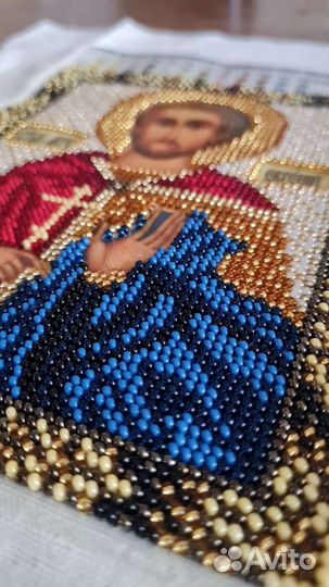 Святой Евгений, икона вышитая бисером