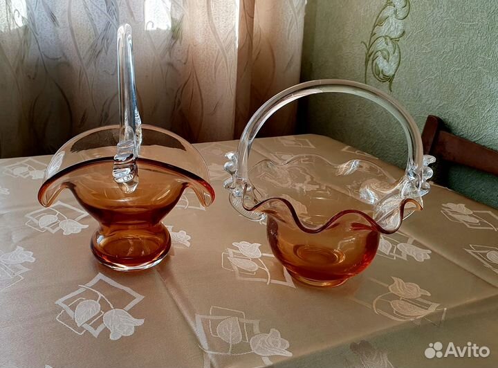 Цветное стекло корзинки СССР