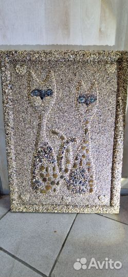 Картина панно кошки из камня ручная работа