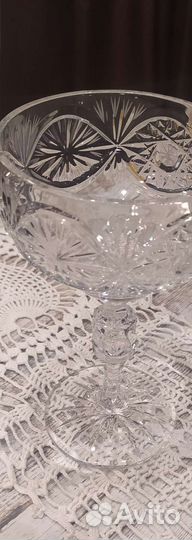 Ваза конфетница хрусталь, резьба СССР