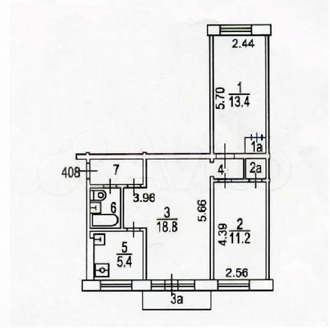 3-к. квартира, 56 м², 2/5 эт.