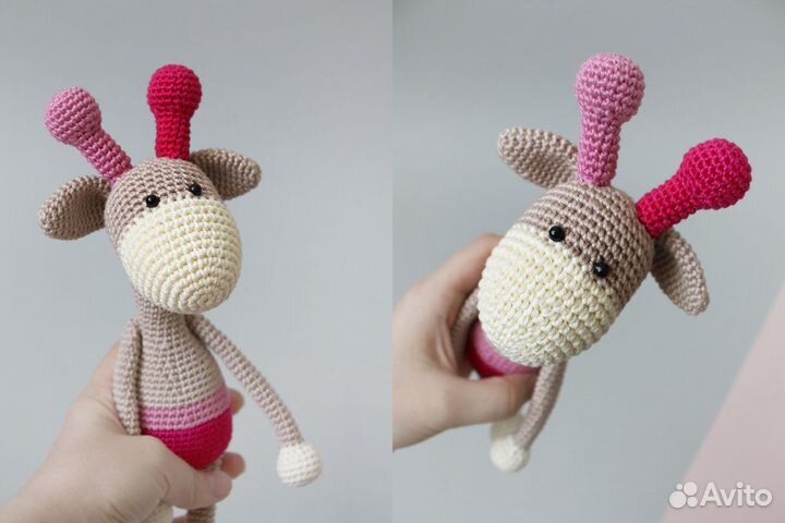 Розовый жираф мягкая игрушка жирафик вязаный