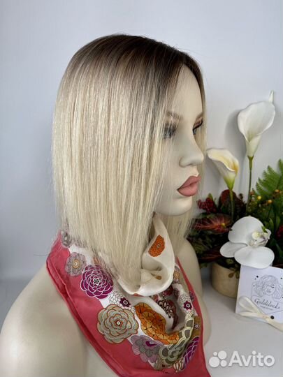 Накладка из натуральных волос блонд омбре 35 см