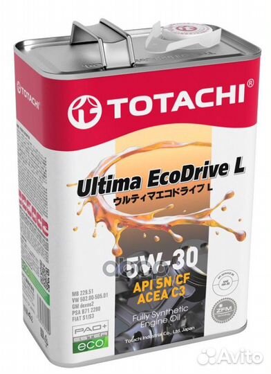 5W-30 Ultima EcoDrive L SN/CF, acea C3 4л (синт