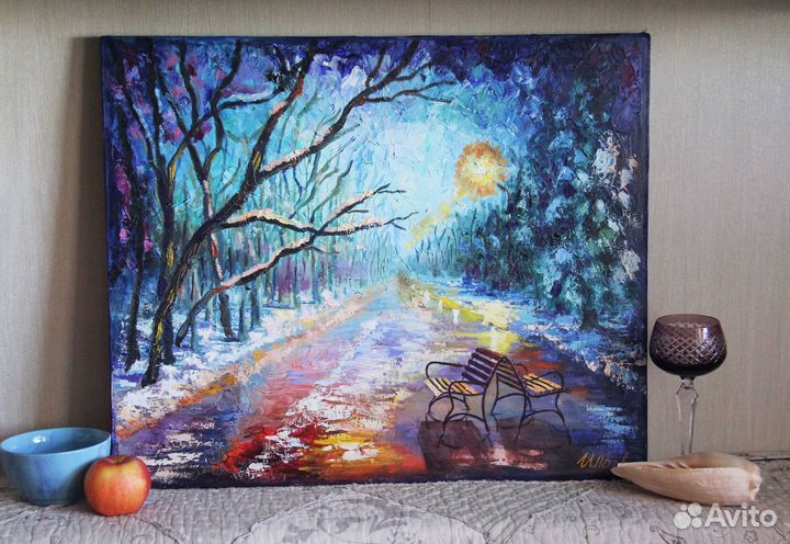 Картина маслом Городской пейзаж Зима