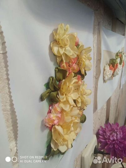 Вышитые картины атласная лента