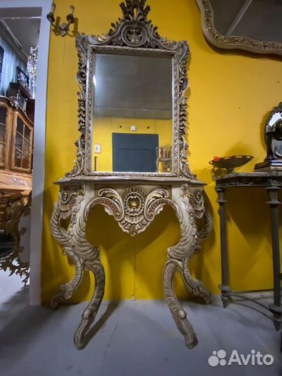 Зеркало консоль дерево мрамор винтажные