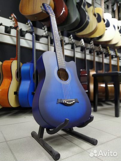 Синяя Акустическая гитара Новая матовая