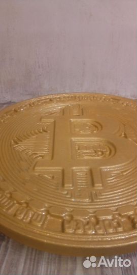 Панно Биткоин монета, декор на стену, 27см, бетон