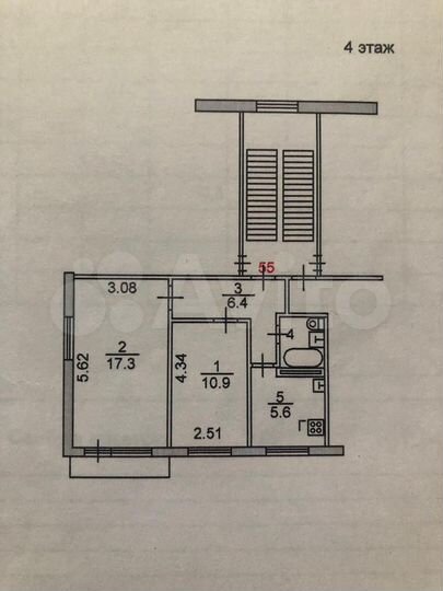 2-к. квартира, 43,2 м², 4/5 эт.