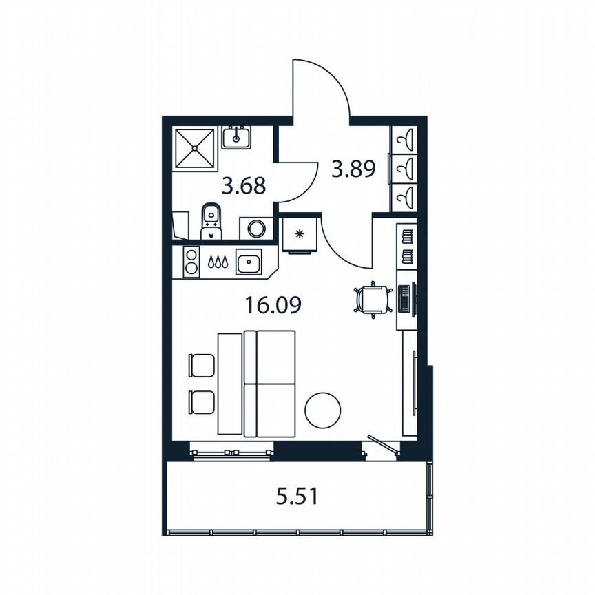 Квартира-студия, 25,3 м², 1/12 эт.