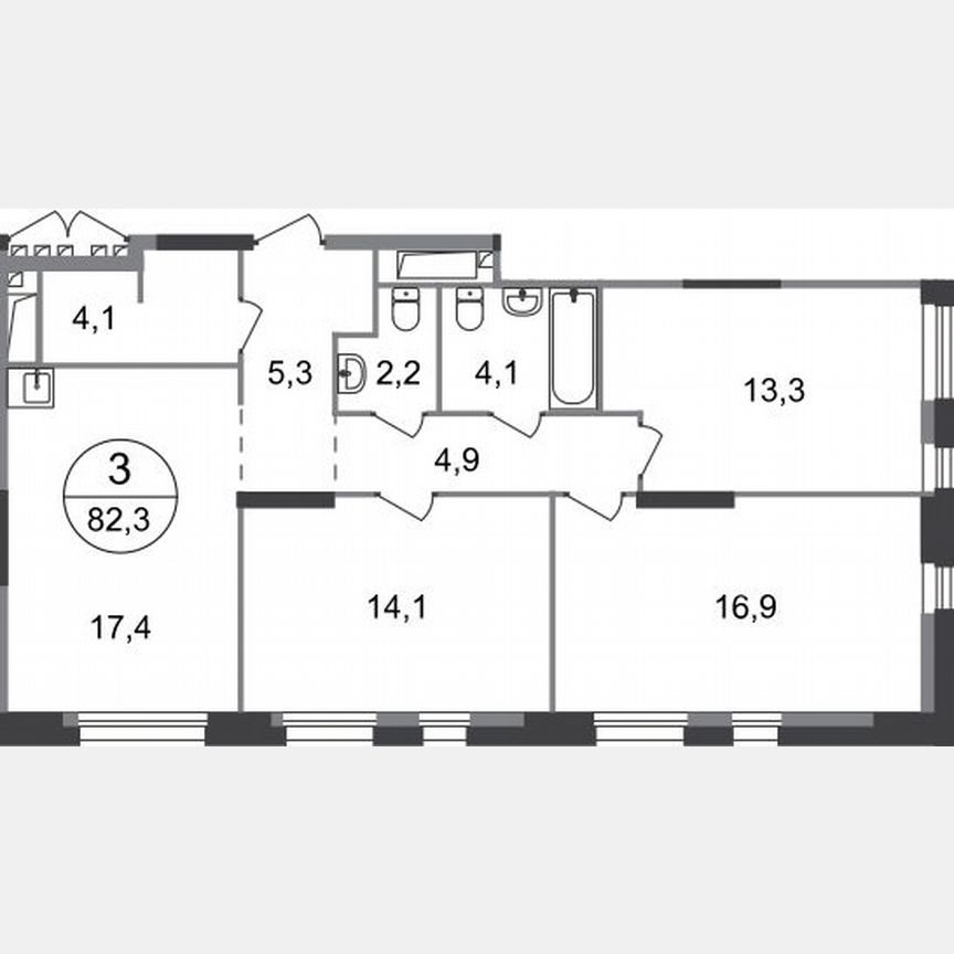 3-к. квартира, 82,3 м², 18/19 эт.
