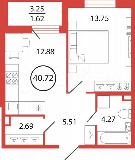1-к. квартира, 40,7 м², 10/12 эт.