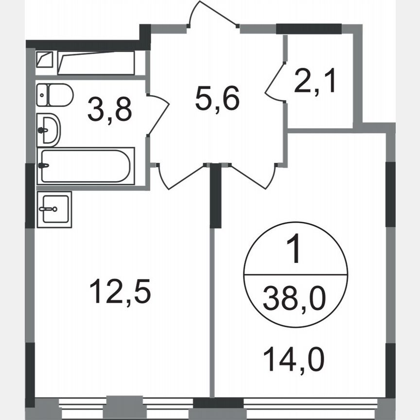 1-к. квартира, 38 м², 16/17 эт.