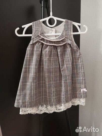 Платье в клетку и шапочка на малыша размер 68 см