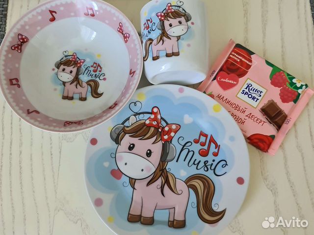 Новый детский набор керамической посуды 3 предмета