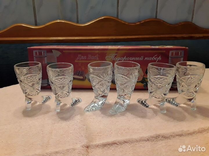 Подарочный хрустальный набор, 6 стопок сапожек