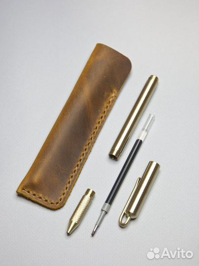 Латунная ручка с чехлом из кожи