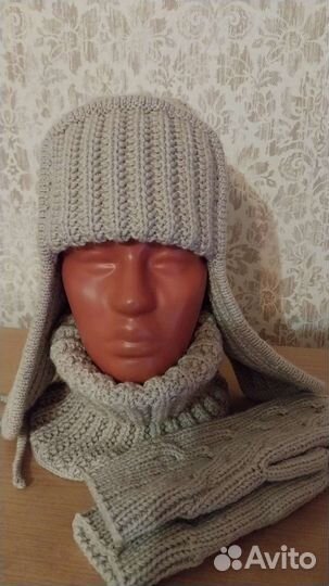 Шапка ушанка, снуд и варежки
