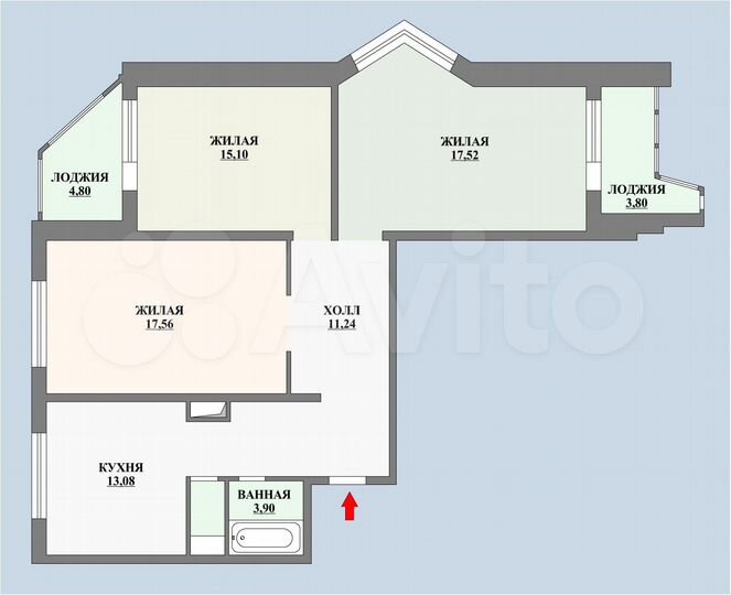 3-к. квартира, 82,7 м², 2/17 эт.