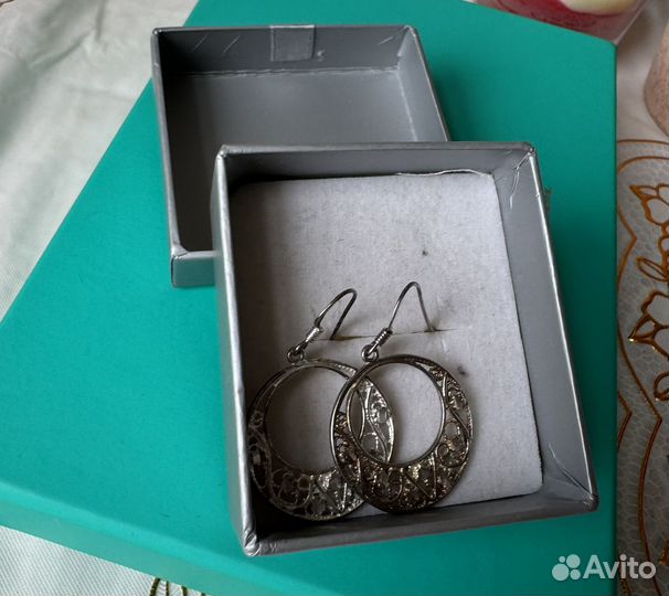 Серьги серебро 925 плетение патина Llc винтаж