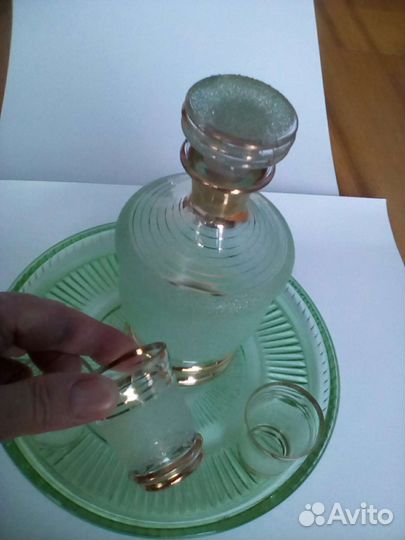 СССР Графин + поддон + рюмки 3шт Набор для коньяка