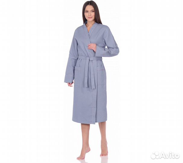 Халат вафельный Home One с кантом серый 48