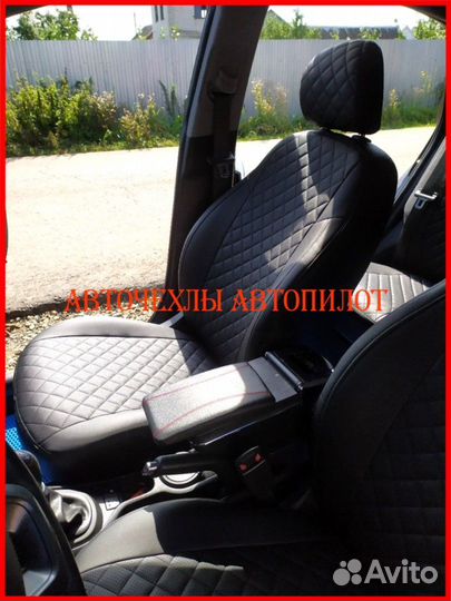 Чехлы Автопилот Kia Soul 1 из экокожи чёрные Ромб