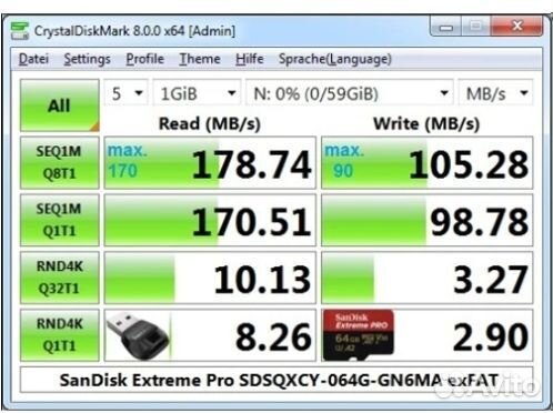 Карта памяти V30 Sandisk Extreme pro 128