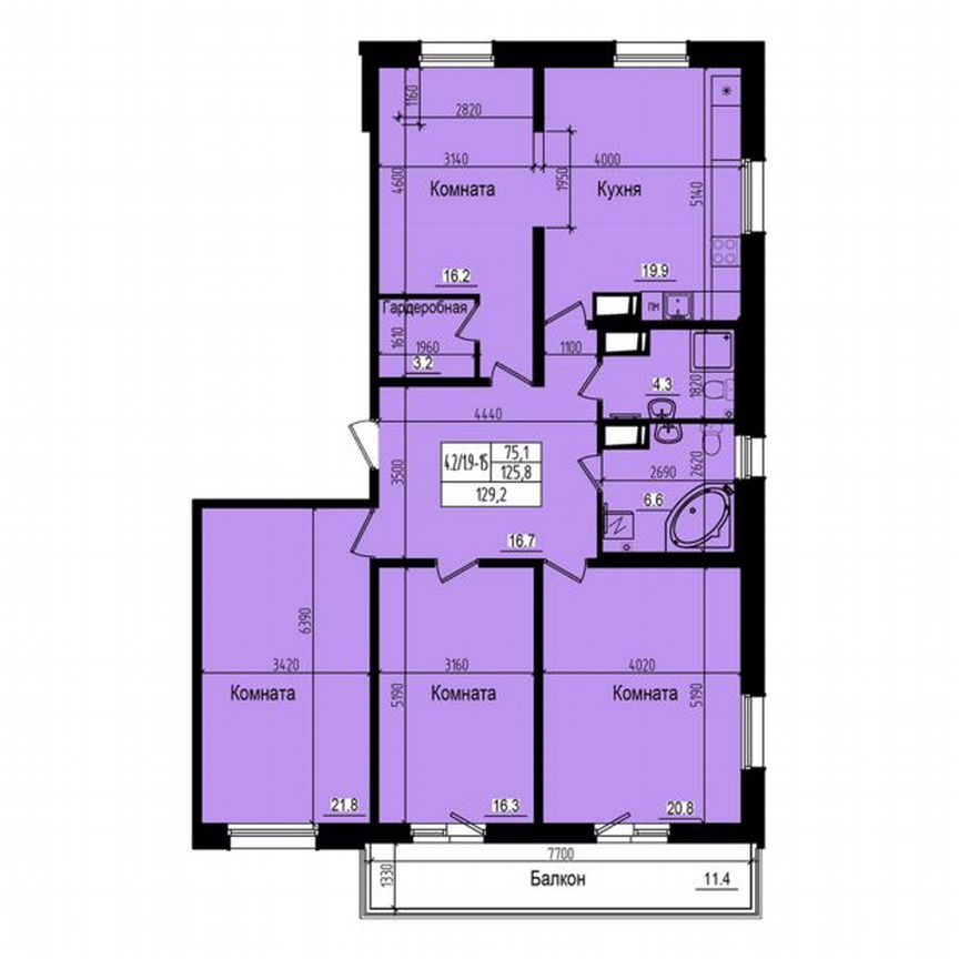 4-к. квартира, 129,2 м², 14/23 эт.