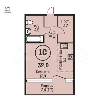 1-к. квартира, 32 м², 17/22 эт.