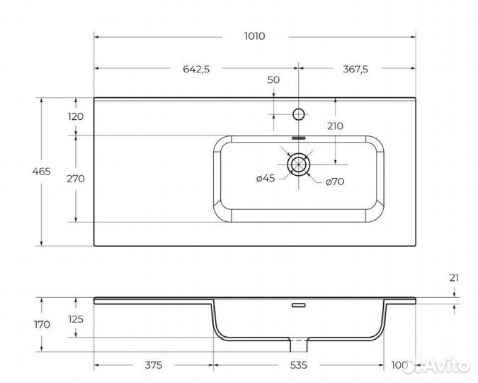 Керам. раковина чаша справа BelBagno BB1000ETL-R