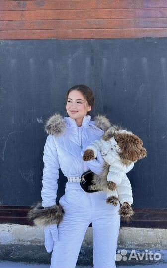 Зимний комбинезон женский с мехом белый