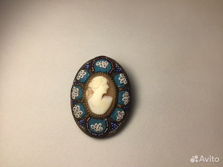 Брошь Камея антиквариат Микромозаика Италия