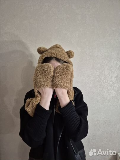 Капор-капюшон, мишка / шапка-шарф 2 в 1