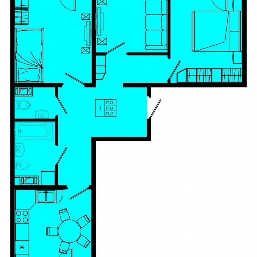 3-к. квартира, 77,2 м², 6/8 эт.