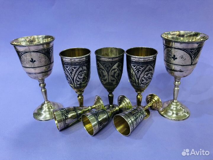 Серебрянные рюмки с чернением и позолотой 8-11см