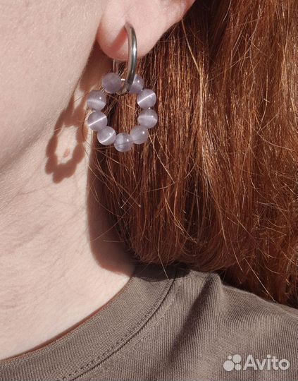 Серьги конго с кошачьим глазом