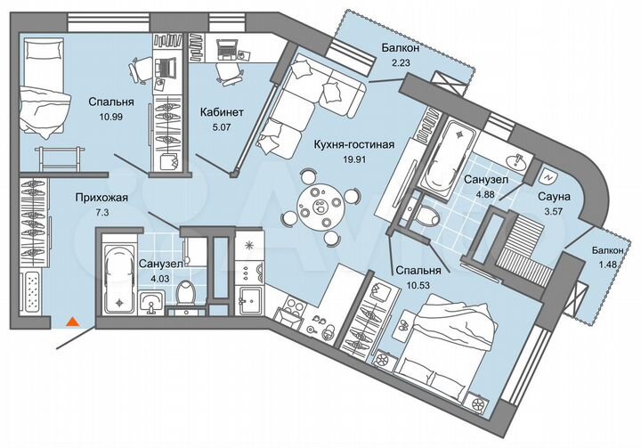 2-к. квартира, 67 м², 3/8 эт.