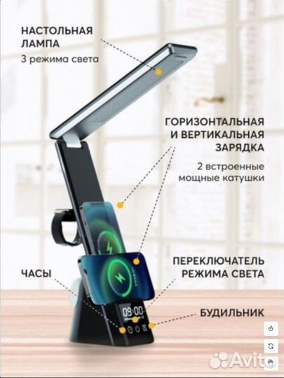 Светильник с беспроводной зарядкой умная лампа