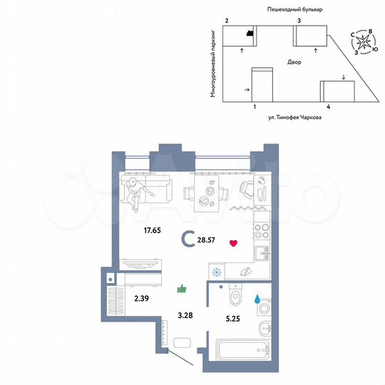 Квартира-студия, 28,6 м², 20/31 эт.