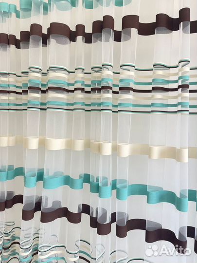 Тюль с вышивкой полоски