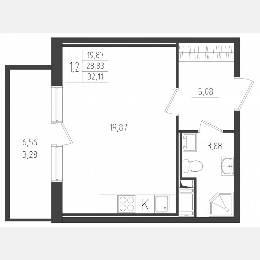 Квартира-студия, 32,1 м², 5/8 эт.