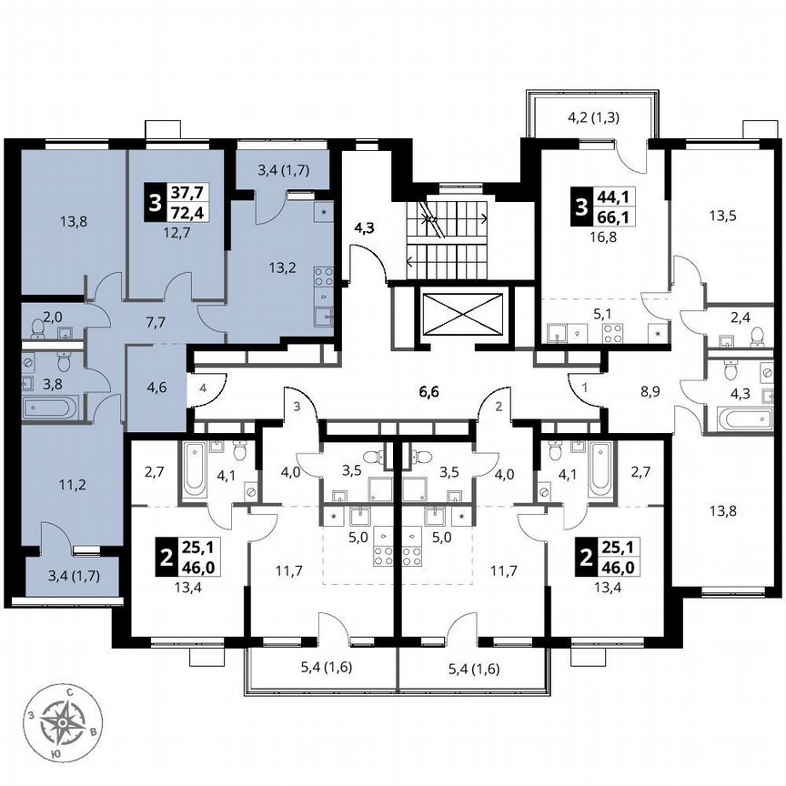 3-к. квартира, 72,4 м², 5/6 эт.