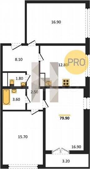 3-к. квартира, 79,9 м², 15/15 эт.
