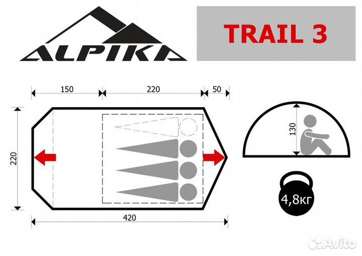 Палатка 3-Х местная trail 3