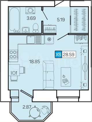 Квартира-студия, 28,6 м², 7/9 эт.