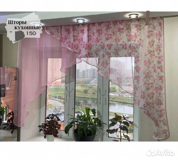Шторы для кухни тюлевые, рогожка в наличии
